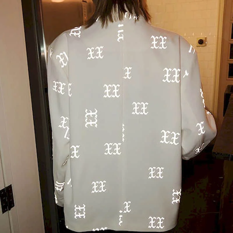 NiceMix Streetwear Women White Blazers Coat Fluorescence Print Long sleeve Suit Coat 2020 New Women's Fashion Blazer Jacket Oute