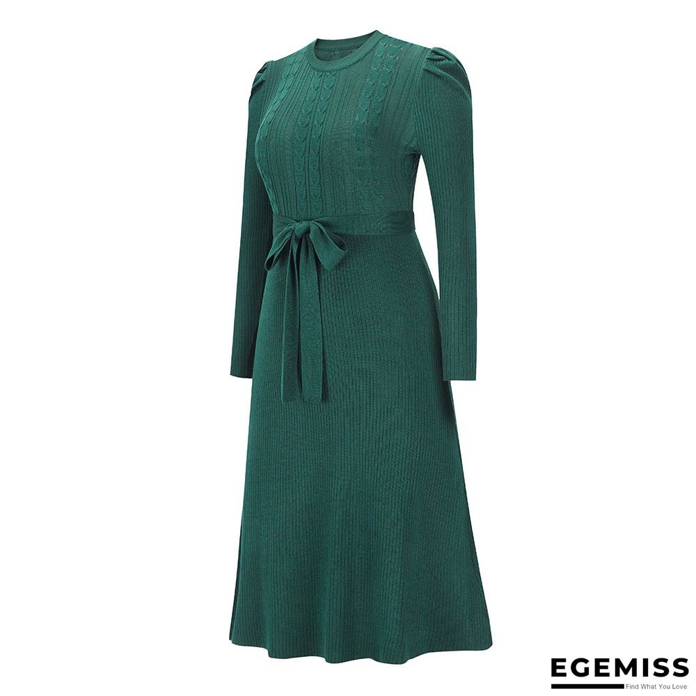 Bubble Long Sleeve Knitted Skirt Medium Long Wool Dress Black Dresses | EGEMISS