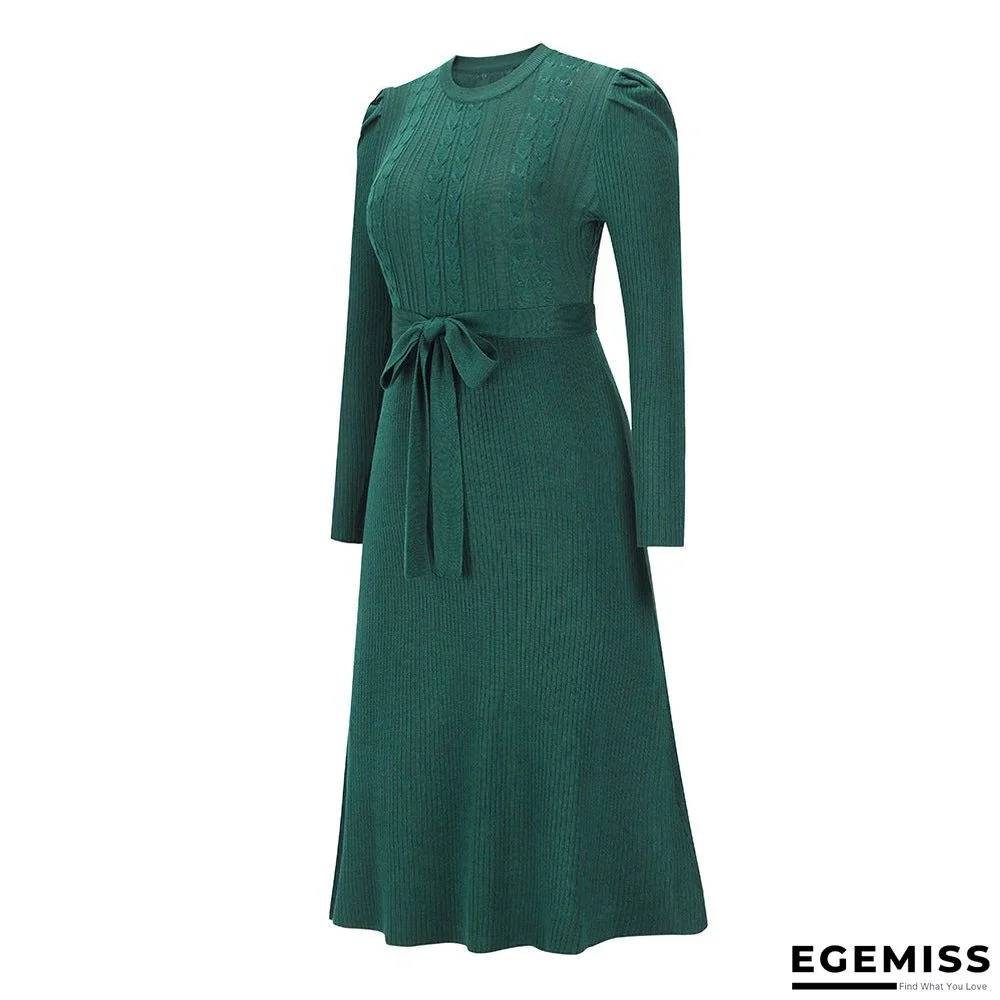 Bubble Long Sleeve Knitted Skirt Medium Long Wool Dress Black Dresses | EGEMISS