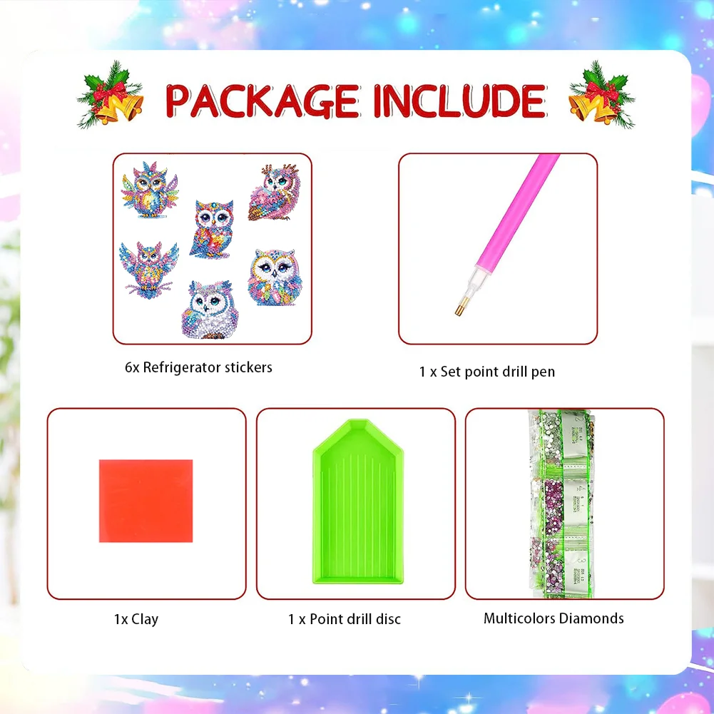 6Pcs DIY Owl Acrylic Special Shape Fridge Stickers Diamond Painting Fridge Magnet