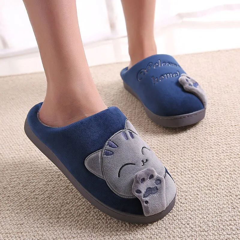 Qengg Women's Plush Slippers Winter House Shoes Women Warm Home Couple Shoes Female Cat Animal Ladies Slip On Flats Woman Plus Size 44
