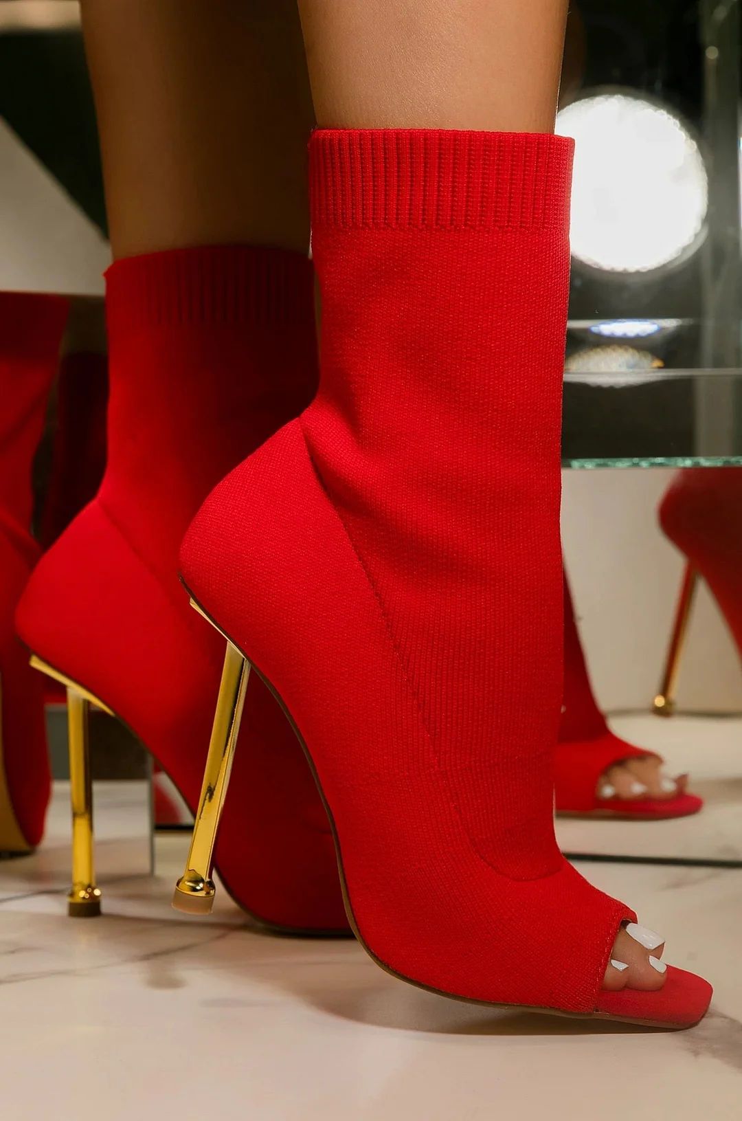 Luxury Brand Design Women Stretch Sock Boots Thin High Heels Peep Toe Fashion Sexy Mature Ladies Shoes Female Footwear Cozy 2021