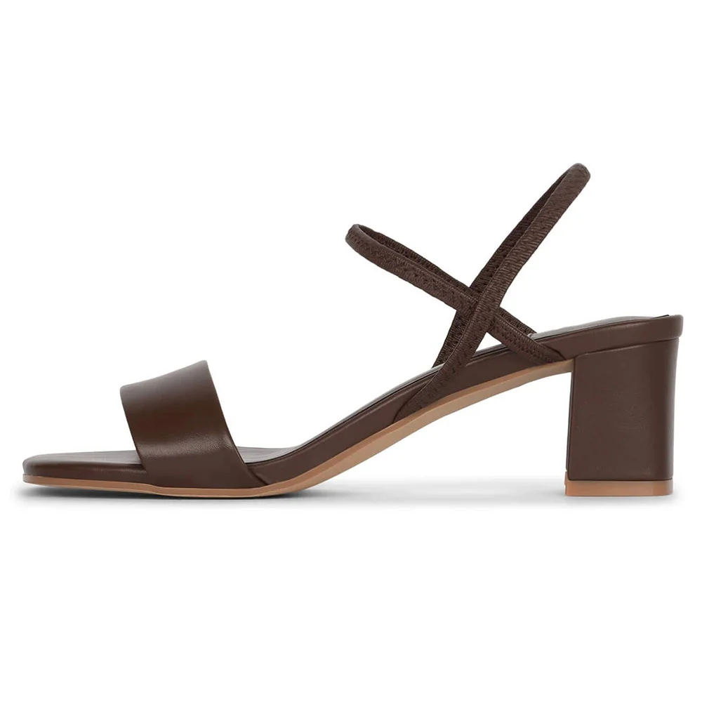 Classic Brown Open Square Toe Slingback Women's Heel Sandals