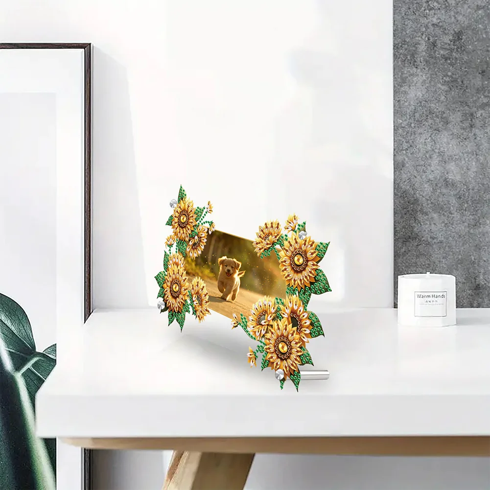 5D DIY Sunflower Acrylic Special Shape Rhinestone Tabletop Photo Frame Kit