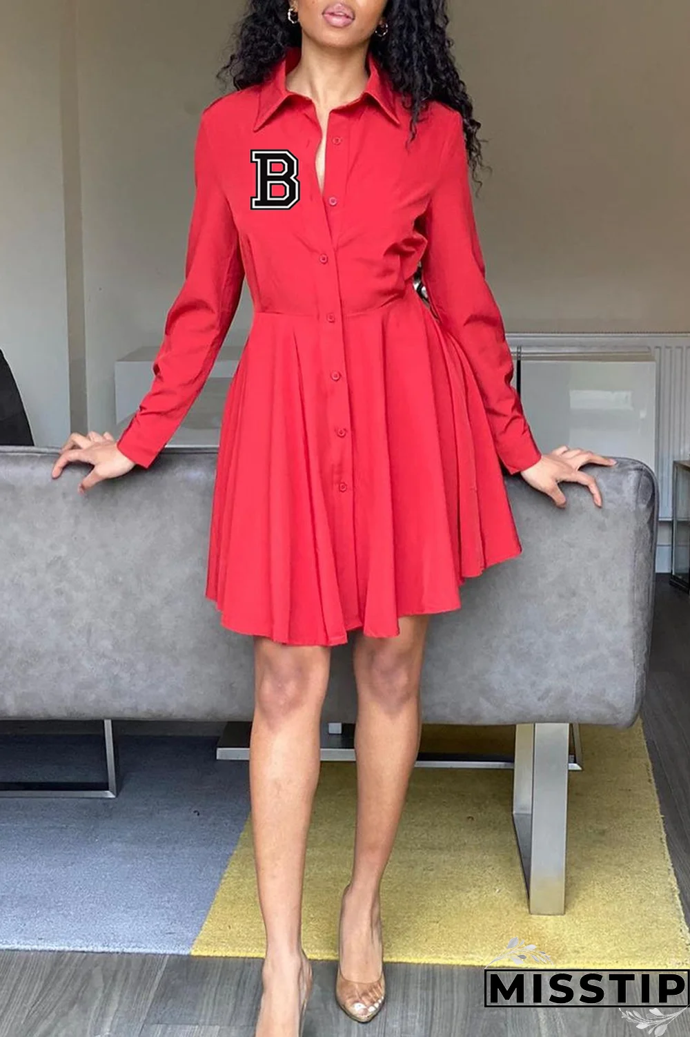 Black Fashion Print Patchwork Turndown Collar Shirt Dress Dresses