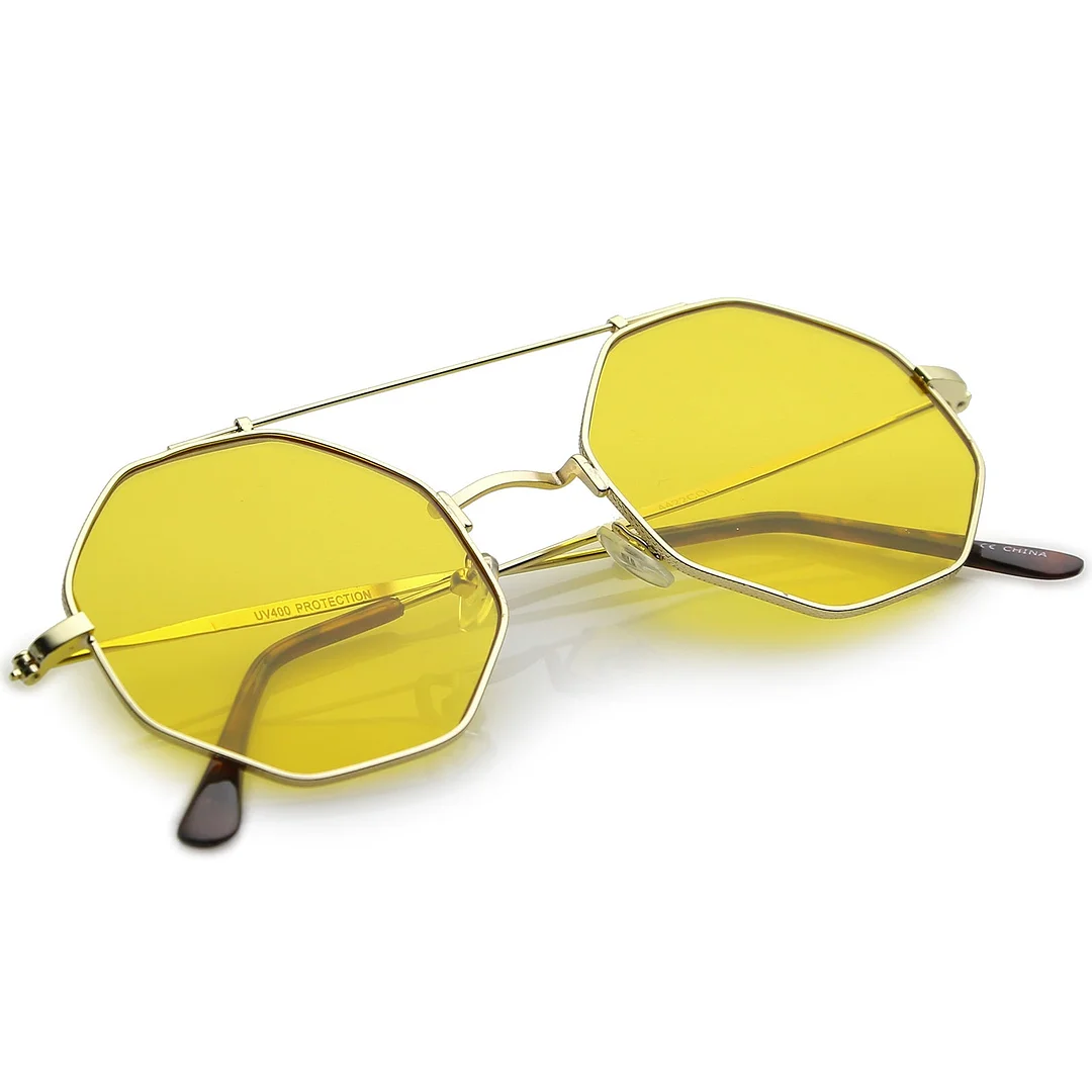 Modern Octagon glasses With Crossbar Colored Flat Lens And Ultra Slim Arms 52mm
