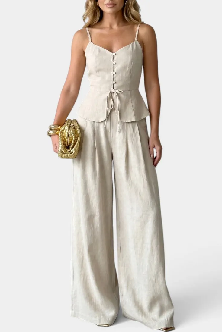 Structured Peplum Top with Wide-Leg Trousers Set