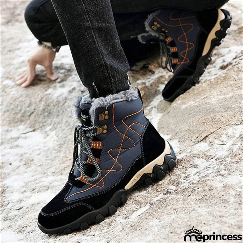 Mens Winter Hiking Keep Warm Plush Anti Slip Waterproof Snow Boots