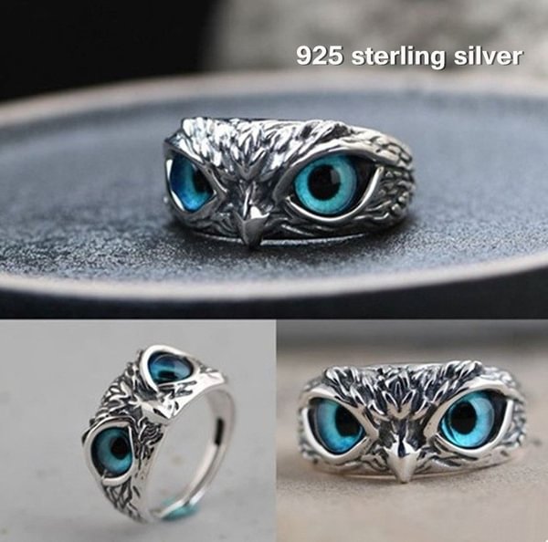 Creative 925 Sterling Silver Adjustable Cat's Eye Owl Ring Owl Stud Earrings Pendant