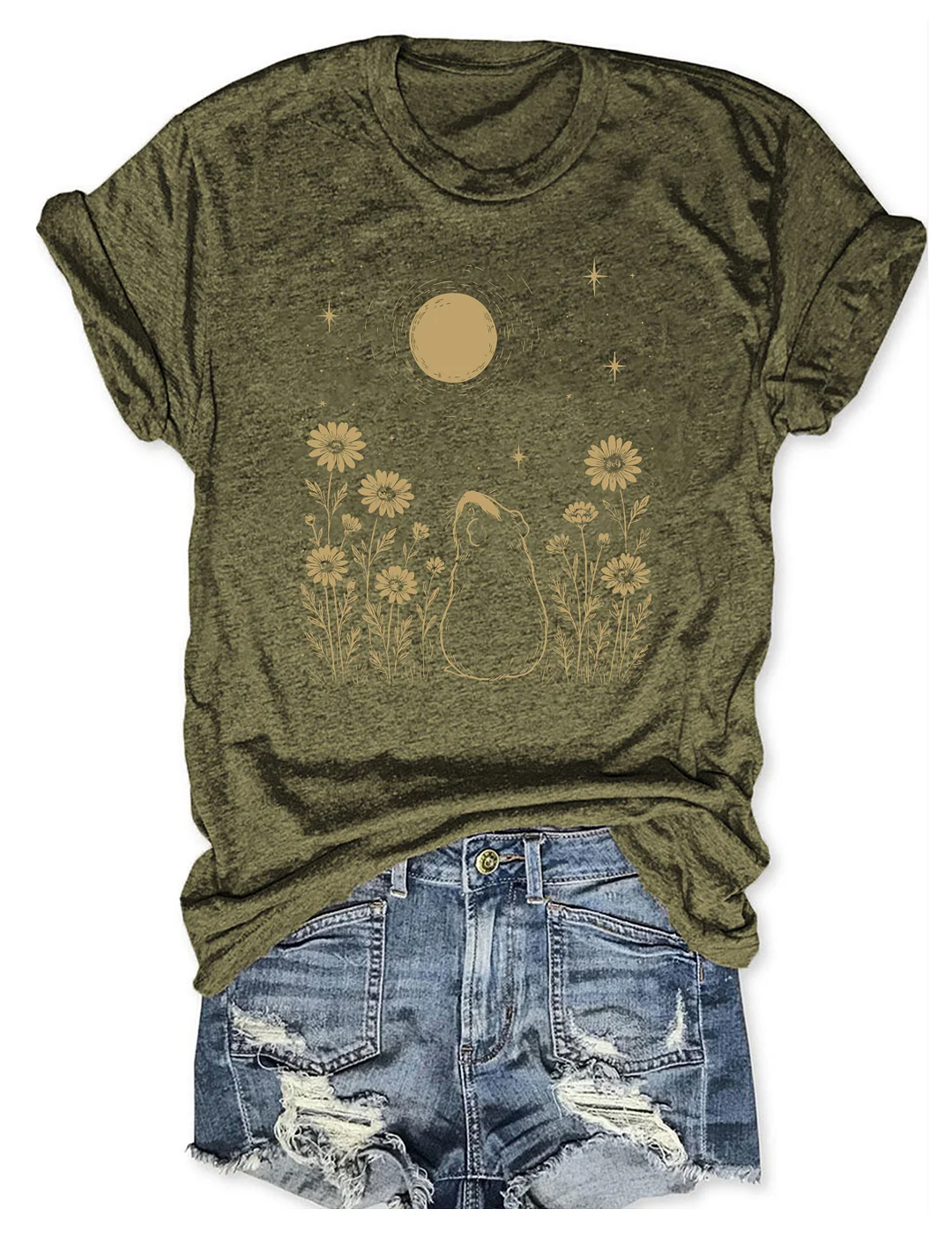 Night Flower Guinea Pig Moon T-shirt