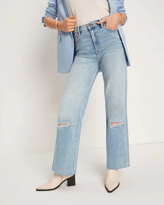 Toloer Direct Fashion Women High Waist Casual Straight Tube Hole Loose Nine Minutes Jeans Wish-Outfit Ideas