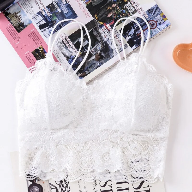 Billionm Women Wireless Lace Bra Wire Free Push Up Bralette Sexy Lingerie Girl Full Cup Backless Vest Soft Top Underwear