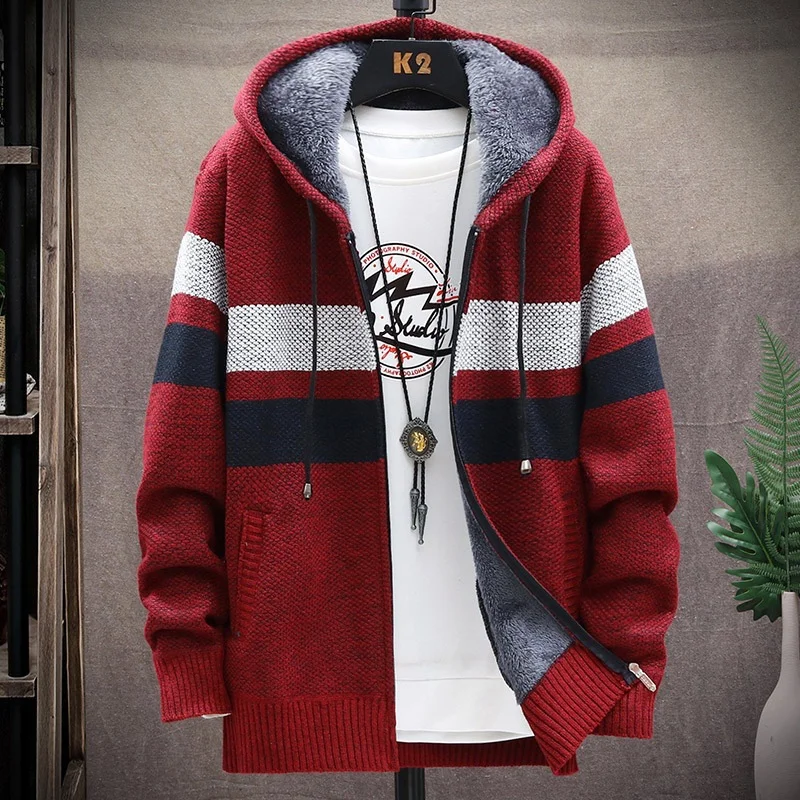 Men's Hooded Cardigan Knitted Jacket Thickened Sweater