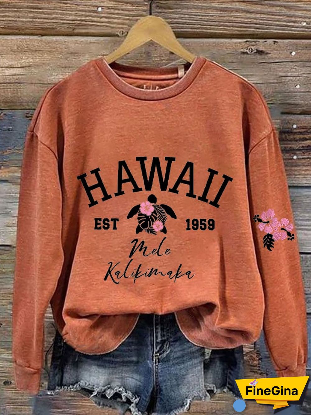 Women's Christmas Hawaiian Mele Kalikimaka Hibiscus Flower Sea Turtle Print Sweatshirt