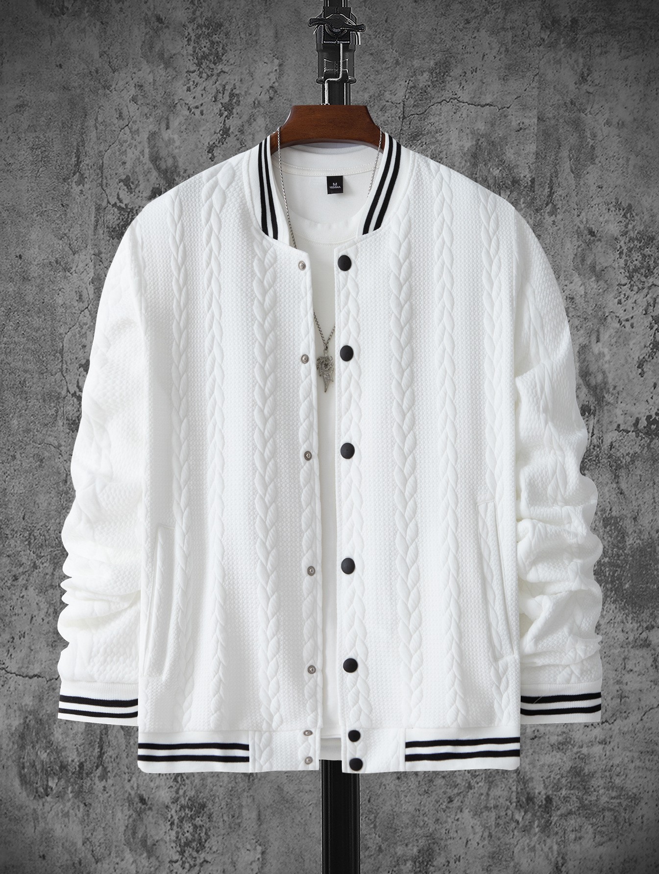 Vintage Texture Jacquard Button Up Baseball Jacket