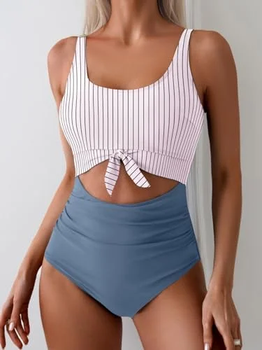 Women's One Piece Tummy Control Cut Out Tie Knot Swimsuit