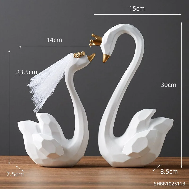 Home Decoration Accessories For Living Room Swam Statues Wedding Gifts Resin Animal Figurines Couple Sculpture Desk Decorative