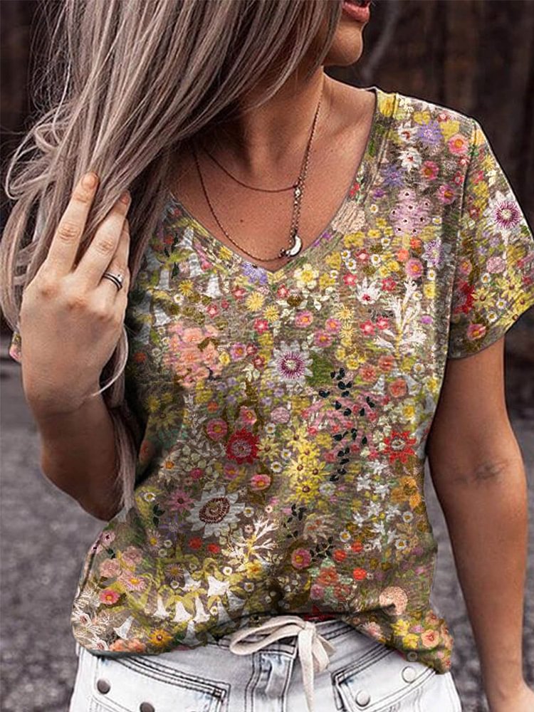 Bestdealfriday Casual Floral Print Short Sleeve Shirts Tops