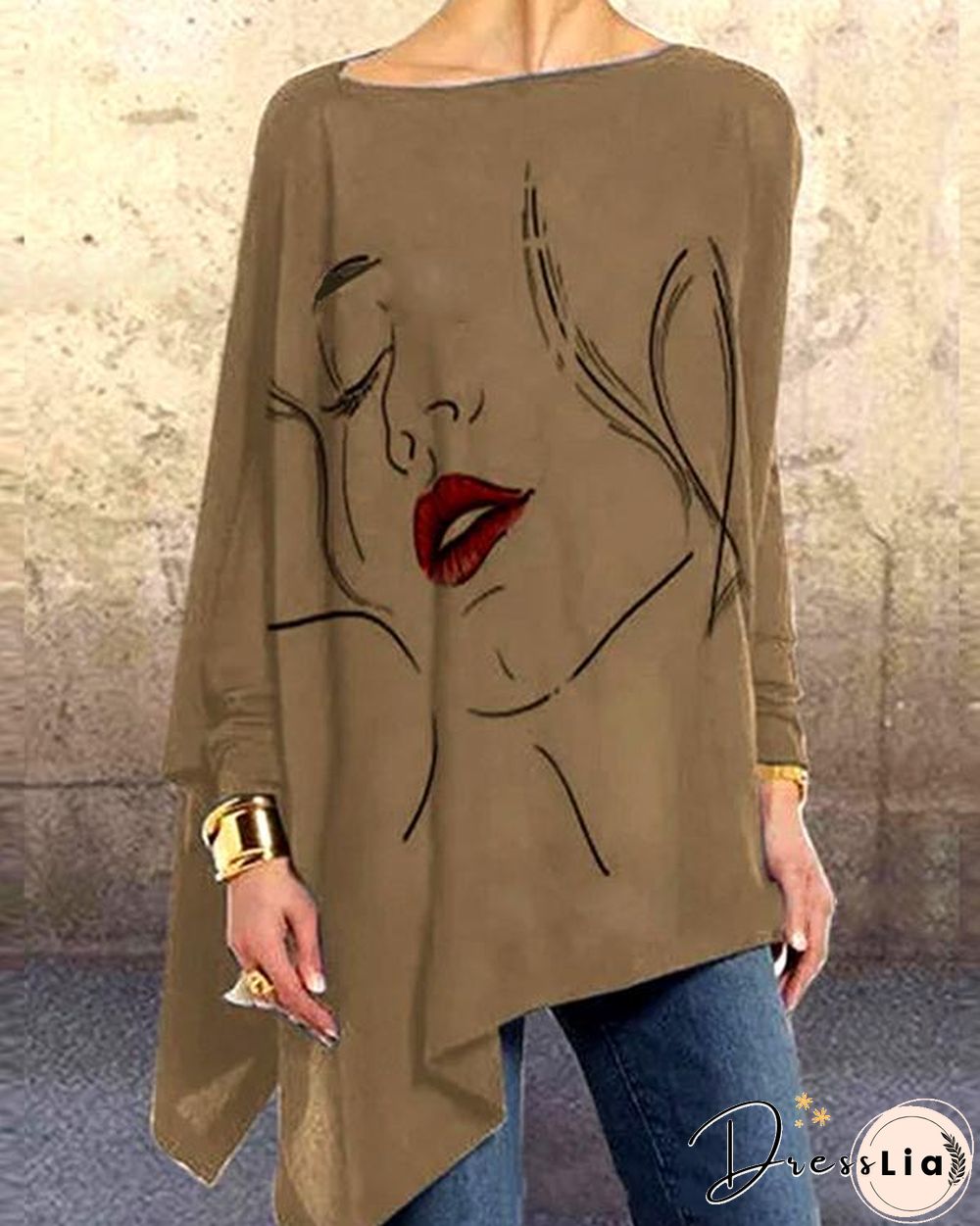 Gray Crew Neck Casual Shirts & Tops