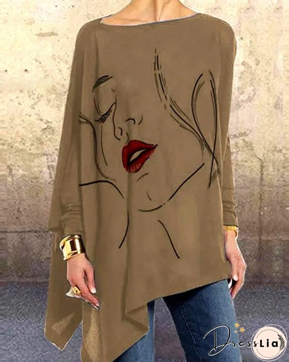 Gray Crew Neck Casual Shirts & Tops