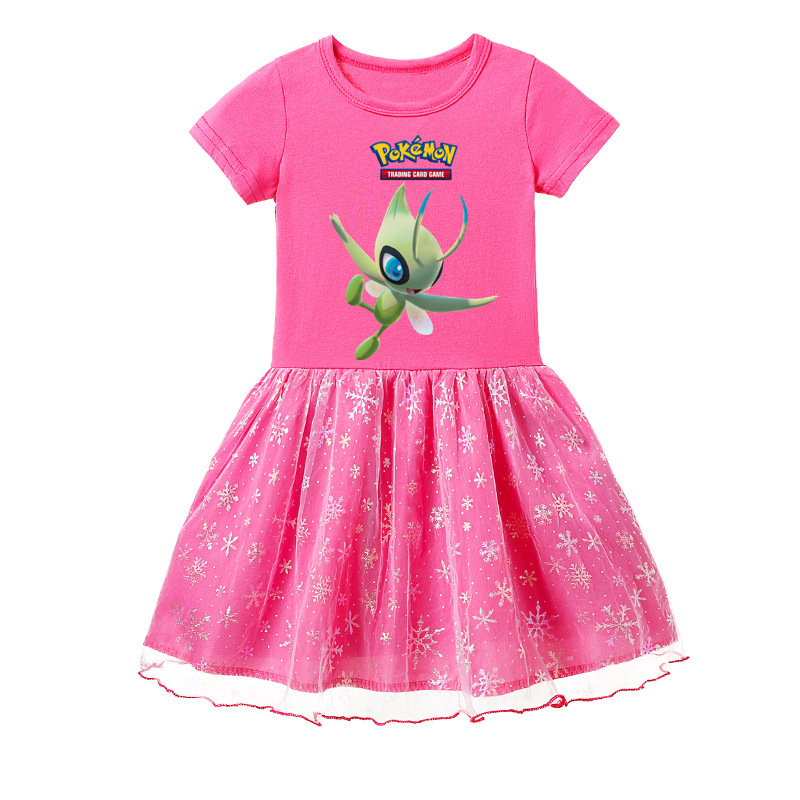 Mayoulove Pokémon Mesh Skirt - Cute Pikachu Print for Girls - Soft and Comfortable Fabric - Ideal for Little Pokémon Fans - Perfect for Casual or Dressy Occasions - Ideal for Kids' Parties and Playdates - A Must-Have Addition to Your Child's Wardrobe.-Mayoulove