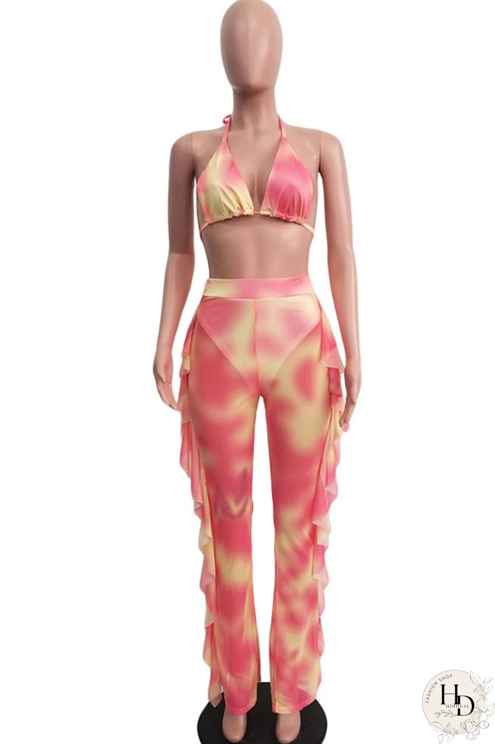 Army Green Sexy Fashion Stringy selvedge Print Tie Dye Patchwork Loose Sleeveless