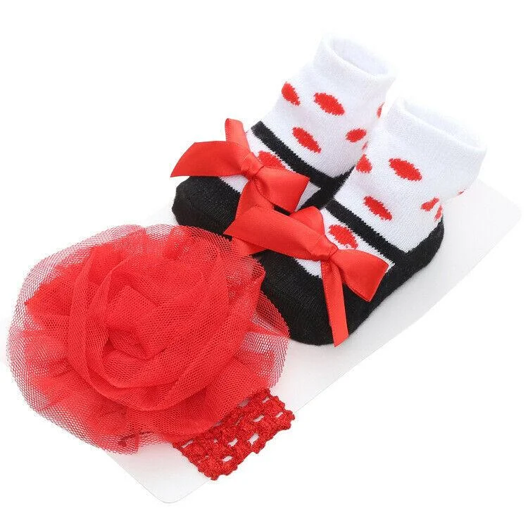 2020 Baby Stuff Newborn Solid Color Lace Baby Socks Bow Princess Cute Baby Bowknot Socks+ Hair Band set Photo Props Baby Shower