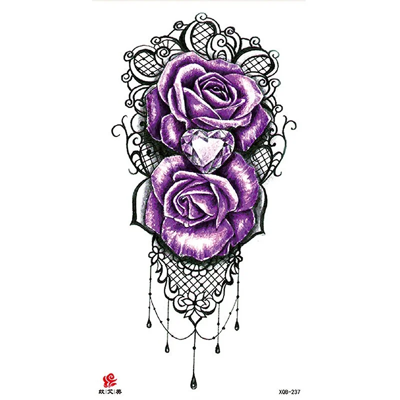 Sdrawing Temporary Tattoo Sticker Flash Tattoos Skull Snake Wolf Blue Pink Rose Flowers Body Art Arm Fake Sleeve Tatoo Women