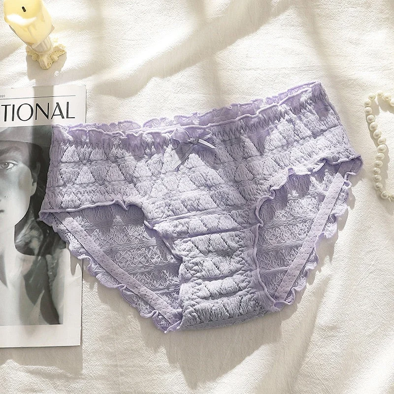 French Sexy Panties Plus Size Women's Cotton Underwear Girls Fashion Comfort Briefs Sexy Lace Underpants Female Bow Lingerie