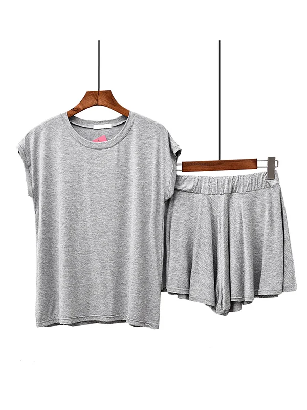 Minimalist Pure Color Gray T-Shirt&Shorts Two Pieces Set