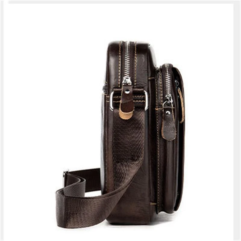 Mens Casual Leather Sling Shoulder Bag With Earphone Hole