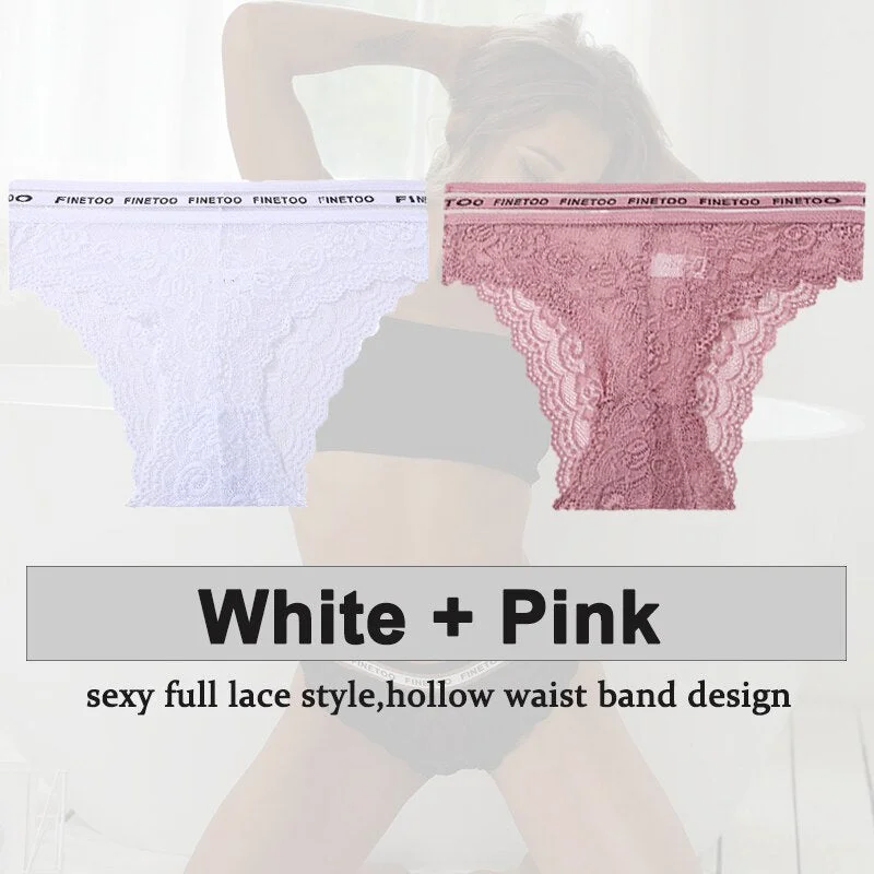 2PCS/Set Underwear Lace Panties Women's Lingerie Sexy Panties Female Underpants Floral Lace Perspective Waist Band Briefs Panty