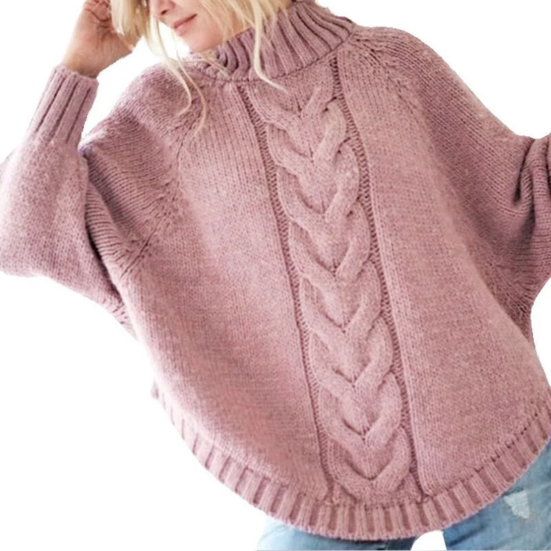 Autumn Winter 2021 Women New Casual Solid Color O Neck Knitted Sweaters Fashion Batwing Long Sleeves Loose Elegant Sweaters Tops