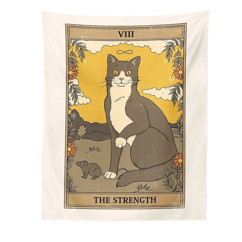 Cat Divination Witchcraft Tarot Card Tapestry Wall Hanging Tapestries Baphomet Occult Home Wall Moon phase Mat Decor Cat Coven