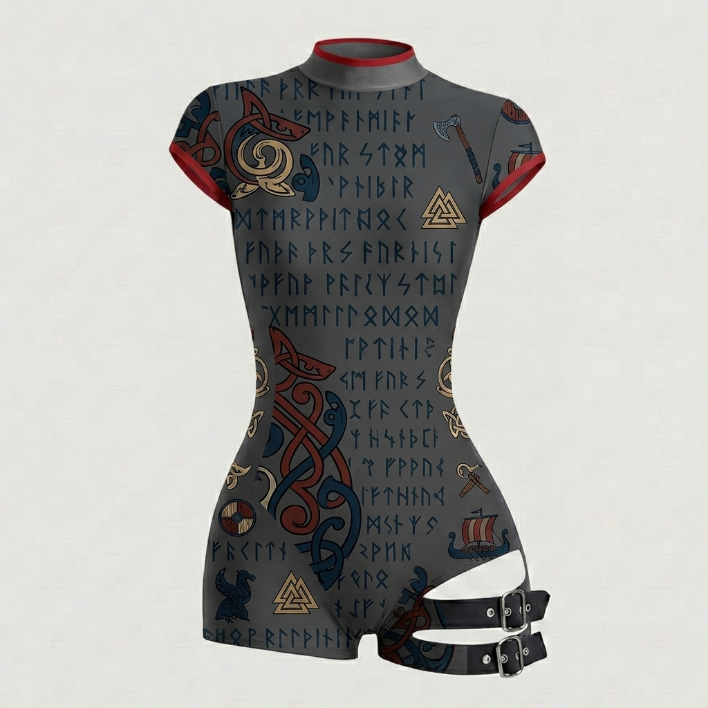 Viking-Style Tight-Fitting Swimsuit Bodysuit
