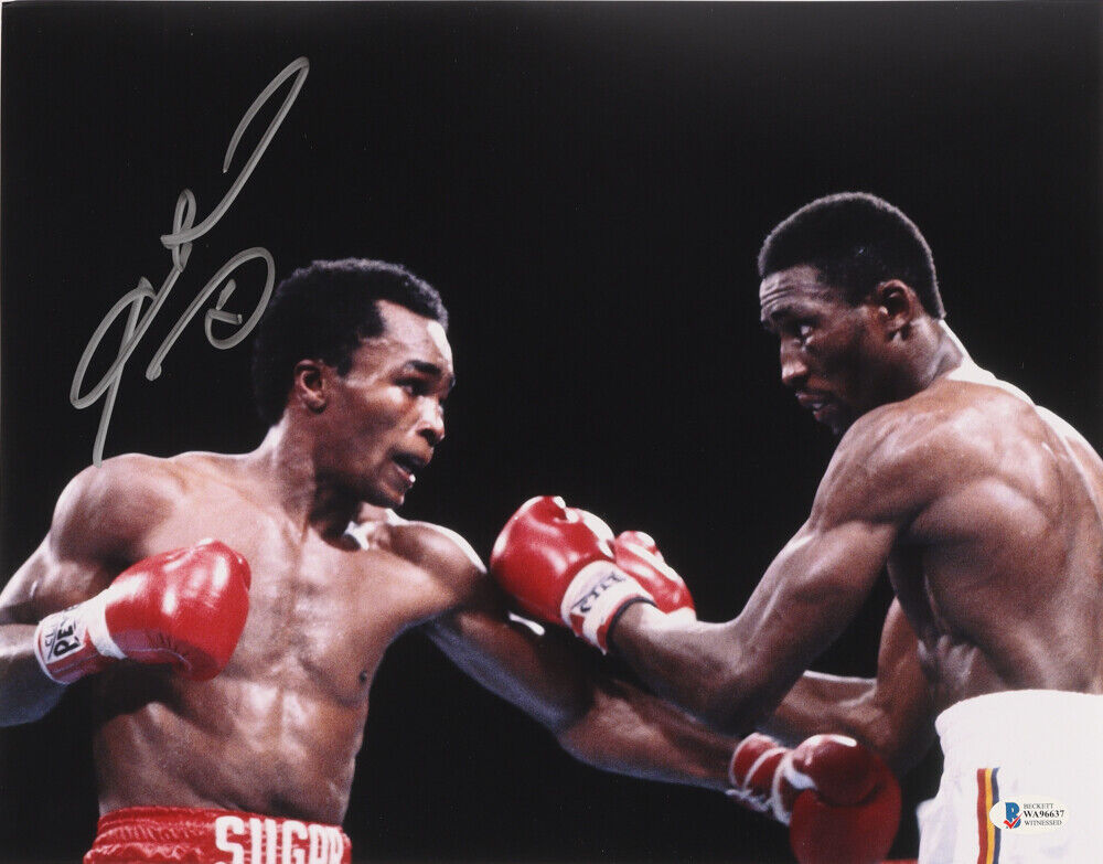 Boxing Legend Autographed ~Sugar Ray Leonard~ Signed 11x14 Action Photo Poster painting Beckett