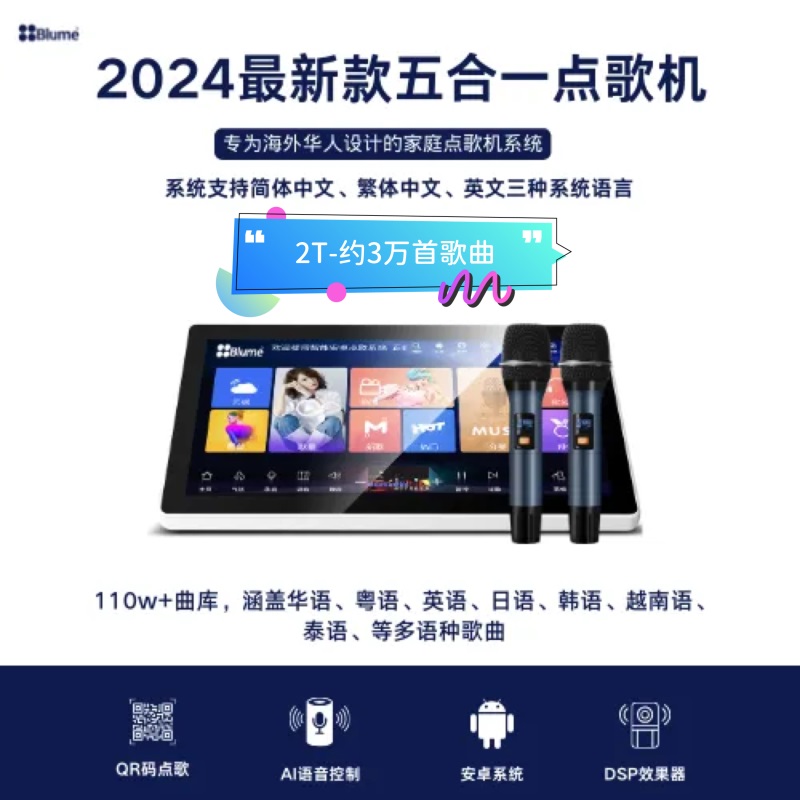 Blume 18.5寸新款2/3/4TB 便携式五合一功放点歌机  家用KTV卡拉OK点唱机 送话筒