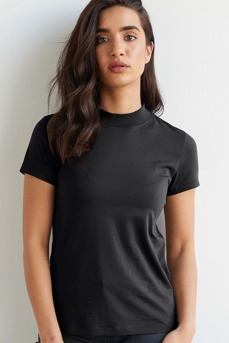 Women's Slim Organic Short Sleeve Mock Neck Top