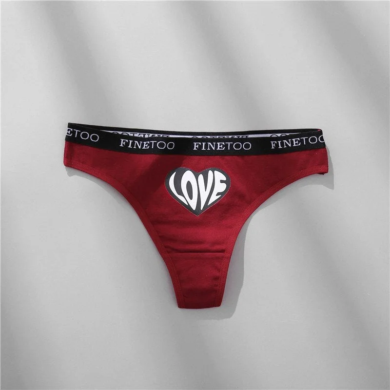 FINETOO 1/2PCS Women Cotton Underwear Love Sticker Letter M-XXL Panties + G-string Lingerie Female Pantys Girls Fashion Briefs