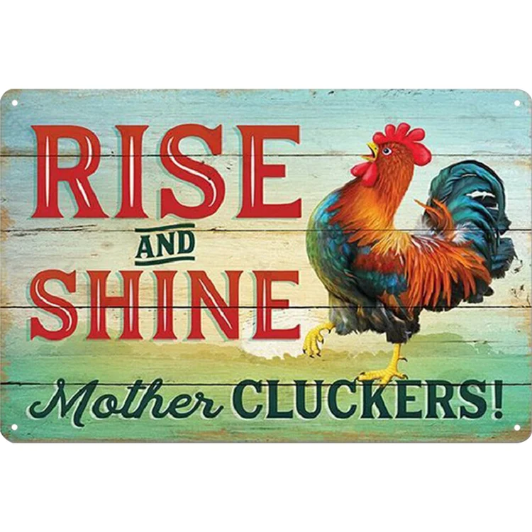 Poulet - levez et brillez mère cluckers enseignes en étain vintage / enseignes en bois - 7.9x11.8in & 11.8x15.7in