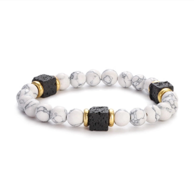 New Lava Cube Volcanic Stone Bracelet Men’s Colorful Marble Glass Beads Retro Bracelet