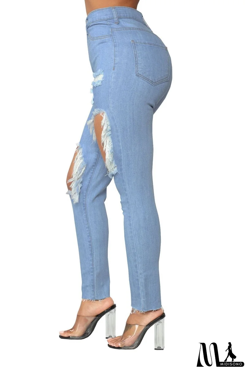 MidiSono - Sexy Hole high waist jeans Women Fashion Ripped Pencil denim jeans ladies Summer Casaul skinny jeans calca jeans boyfriend jeans