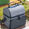 Double Layers Lunch Bag Leak Proof Hand-Held Cooler Box Portable Picnic Trip Bag