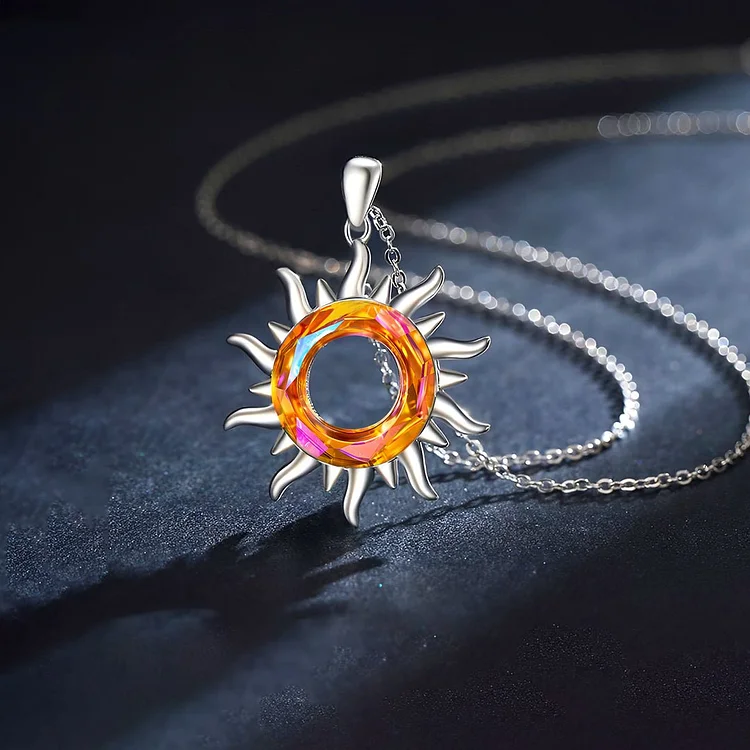 For Daughter - S925 You are My Sunshine Crystal Circle Sun Necklace