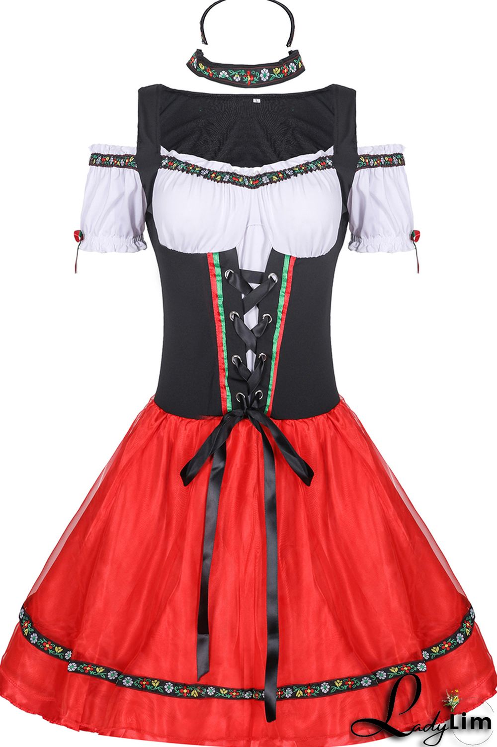 Black Red Halloween Fashion Party Patchwork Frenulum Square Collar Short Sleeve Dress