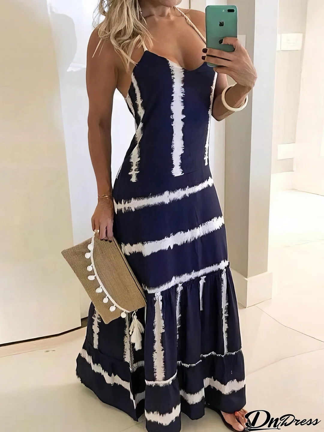 Sling Stripe Print Sleeveless Fitted Dress