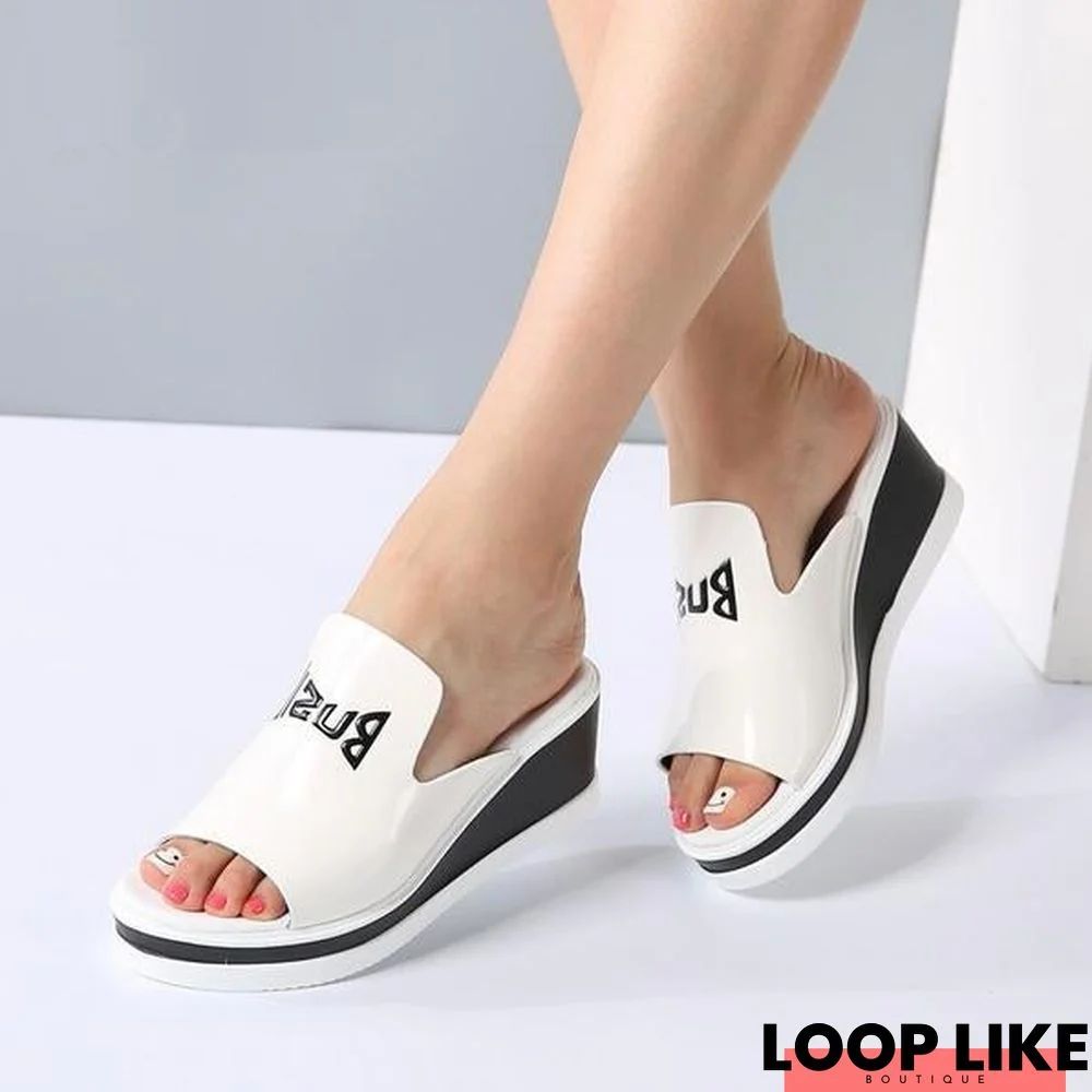 Women Mules Sandals Wedge Platform Patent Leather Slip On High Heels Sandals