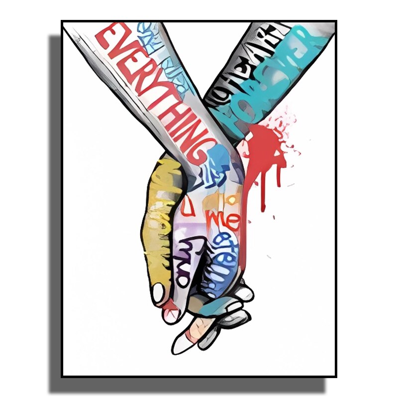Banksy Graffiti Art Poster Love and Hand In Hand Canvas Painting Abstract Text Inspirational Quotes Mural Home Wall Decor Prints