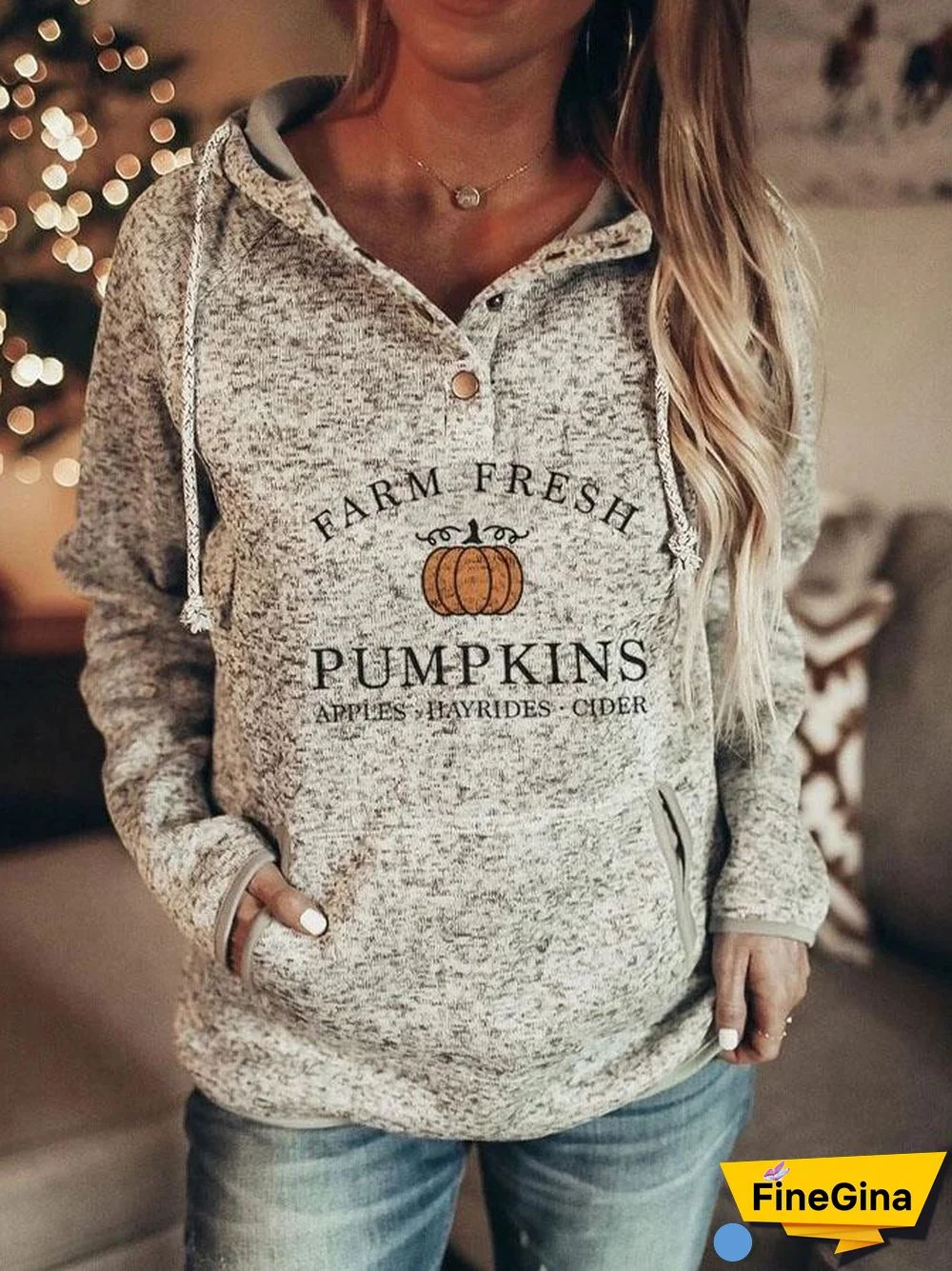 Little Pumpkin Printed Gray Hoodie