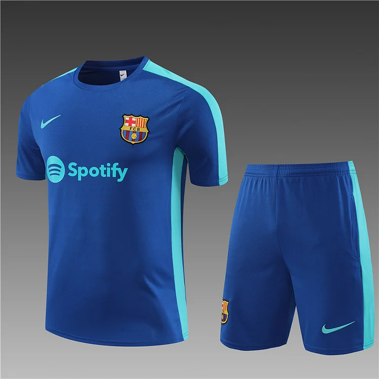 2023-24 Barcelona Colorful Blue Short Sleeve Training Jersey